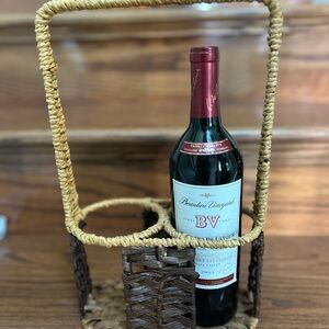 Rattan wine 2 bottle Woven Basket Carrier - Brown